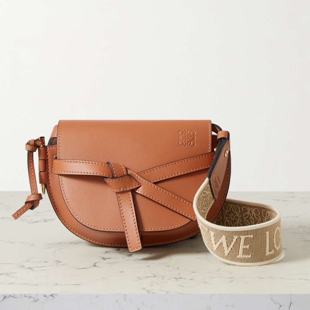 LOEWE Gate mini canvas jacquard-trimmed leather shoulder bag